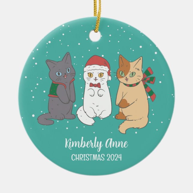 Niedlich Cat Kittens Weihnachten Schnee Winterurla Keramik Ornament (Vorne)
