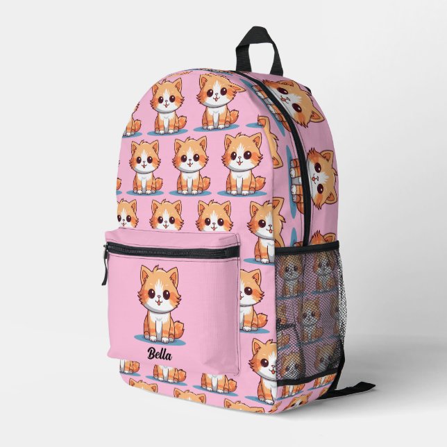 Niedlich Cat Kitty Pattern Individuelle Name Bedruckter Rucksack (Rückseitige Ecke Rechts)