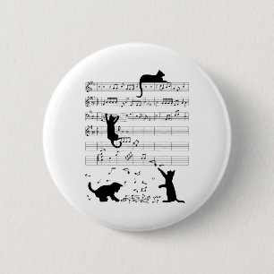 Niedlich Cat Kitty Playing Musiknote Clef Musician Button