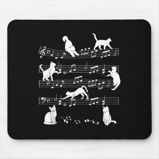 Niedlich Cat Kitty Playing Musiknote Clef Musician Mousepad (Vorne)