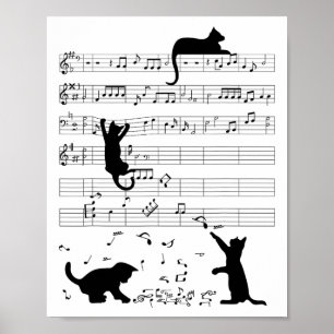 Niedlich Cat Kitty Playing Musiknote Clef Musician Poster