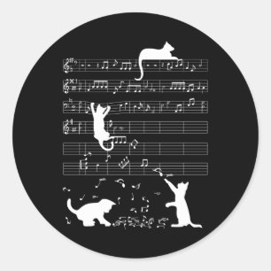 Niedlich Cat Kitty Playing Musiknote Clef Musician Runder Aufkleber