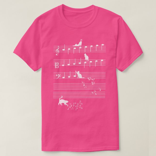 Niedlich Cat Kitty Playing Musiknote Clef Musician T-Shirt (Design vorne)