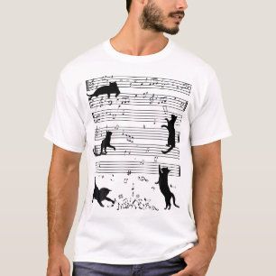 Niedlich Cat Kitty Playing Musiknote Clef Musiker T-Shirt