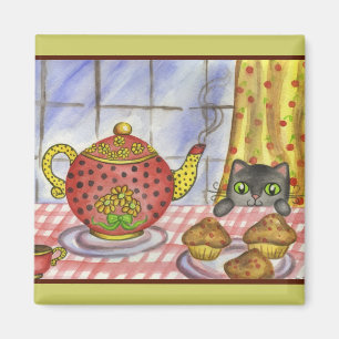 Niedlich Cat Kitty Teapot Kitchen Magnet Geschenk