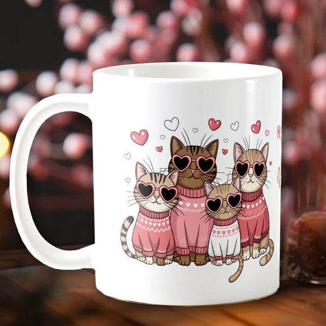 Niedlich Cat Kitty Valentine Pink Individuelle Nam Kaffeetasse (Cute Cat Kitty Valentine Pink Custom Name Coffee Mug)