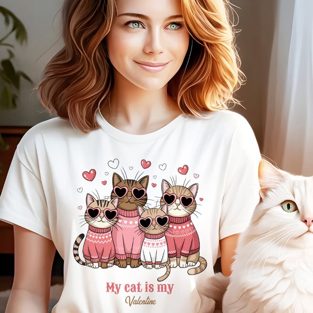 Niedlich Cat Kitty Valentine Pink Individuelle Nam T-Shirt (Cute Cat Kitty Valentine Pink Custom Name T-Shirt)