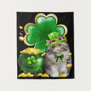 Niedlich Cat Kleeblatt Irish Saint St Patrick Day Wandteppich