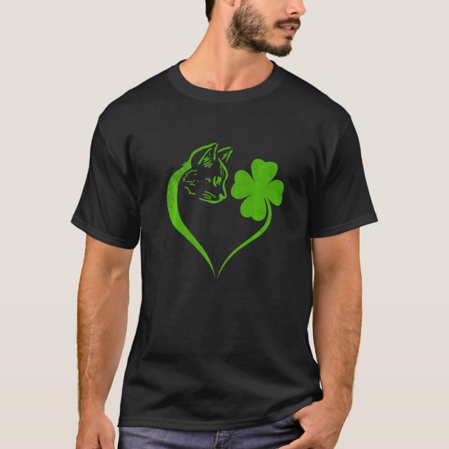Niedlich Cat Kleeblatt Lover Irish St Patricks Day T-Shirt (Vorderseite)