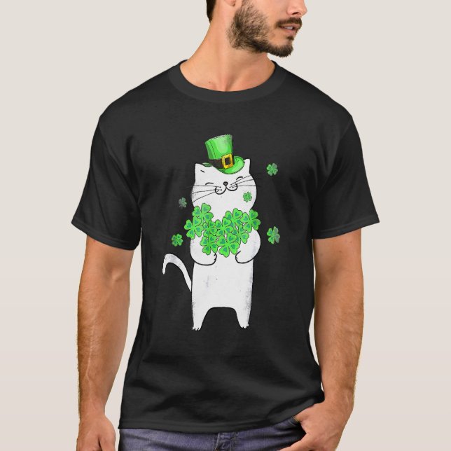 Niedlich Cat Kleeblatt St Patricks Day Meowy Irish T-Shirt (Vorderseite)