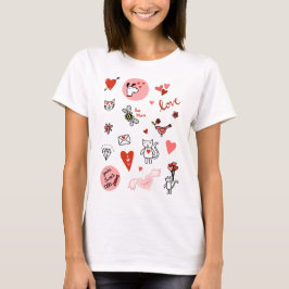 Niedlich Cat Liebe Cartoon T-Shirt