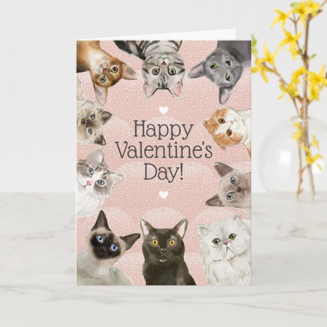 Niedlich | Cat Lover Glücklicher Valentinstag Karte (Gelbe Blume)