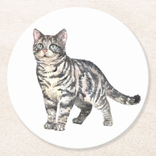 Niedlich Cat Lover Tabby Kitten Gray Tiger Kitty Runder Pappuntersetzer