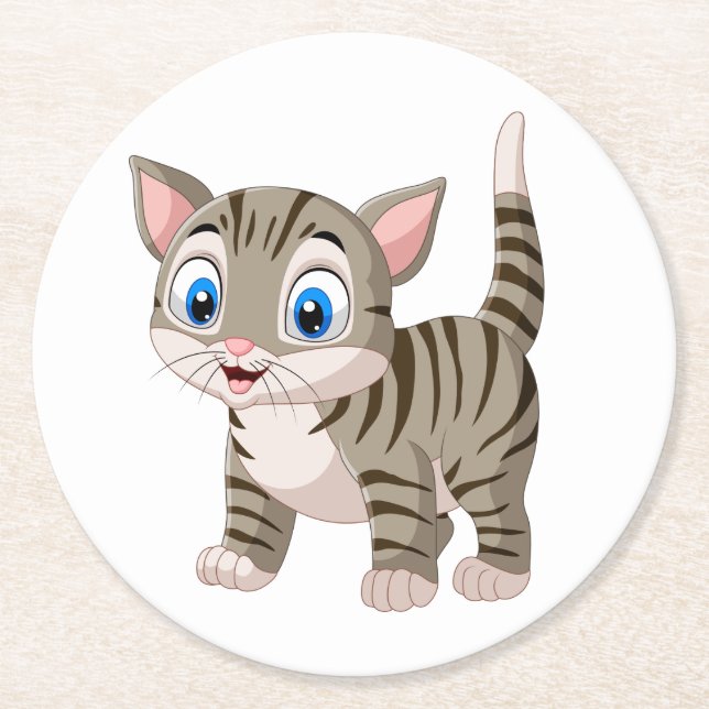 Niedlich Cat Lover Tabby Kitten Gray Tiger Kitty Runder Pappuntersetzer (Vorderseite)