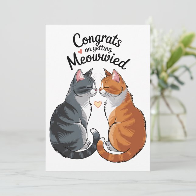 Niedlich Cat Lover Wedding Herzlichen Glückwunsch  Einladung (Stehend Vorderseite)
