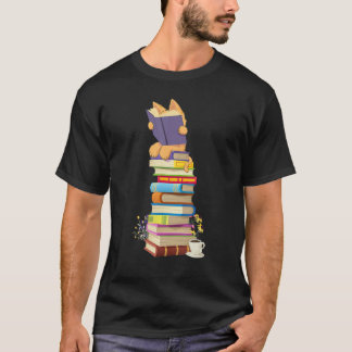 Niedlich Cat Mama Books Library Floral Coffee Teac T-Shirt