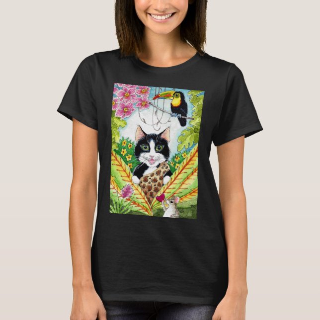 Niedlich Cat Maus Toucan Orchid Dschungel T-Shirt (Vorderseite)