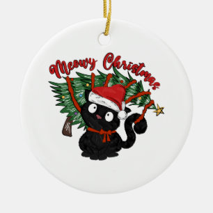 Niedlich Cat Meow Christmas Funny Pet Keramik Ornament
