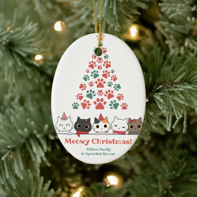 Niedlich Cat Meowy Weihnachten Keramik Ornament (Baum)