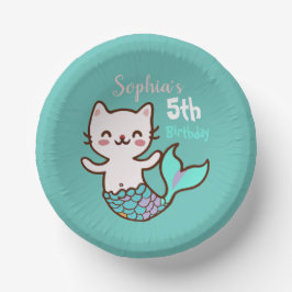 Niedlich Cat Mermaid Girl Birthday Meowmaid Purrma Pappteller