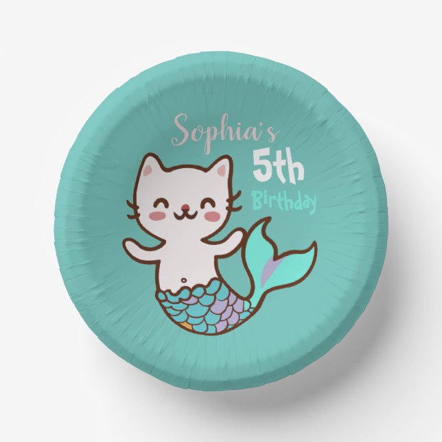 Niedlich Cat Mermaid Girl Birthday Meowmaid Purrma Pappteller (Vorderseite)
