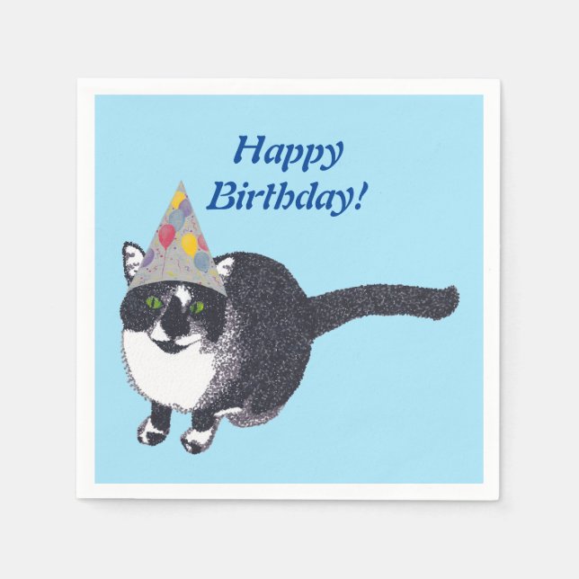 Niedlich Cat Party Happy Birthday Napkins Serviette (Vorderseite)