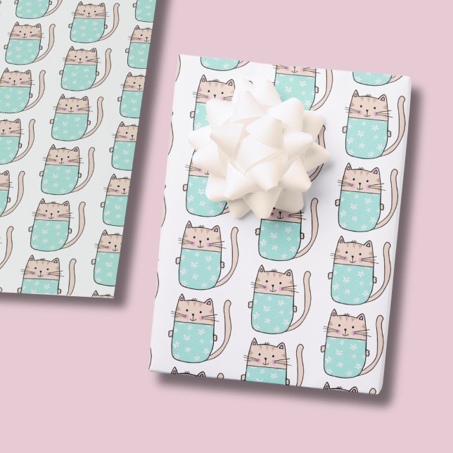 Niedlich Cat Pattern Girls Geburtstag Geschenkpapier (Kitty Cat pattern wrapping paper)