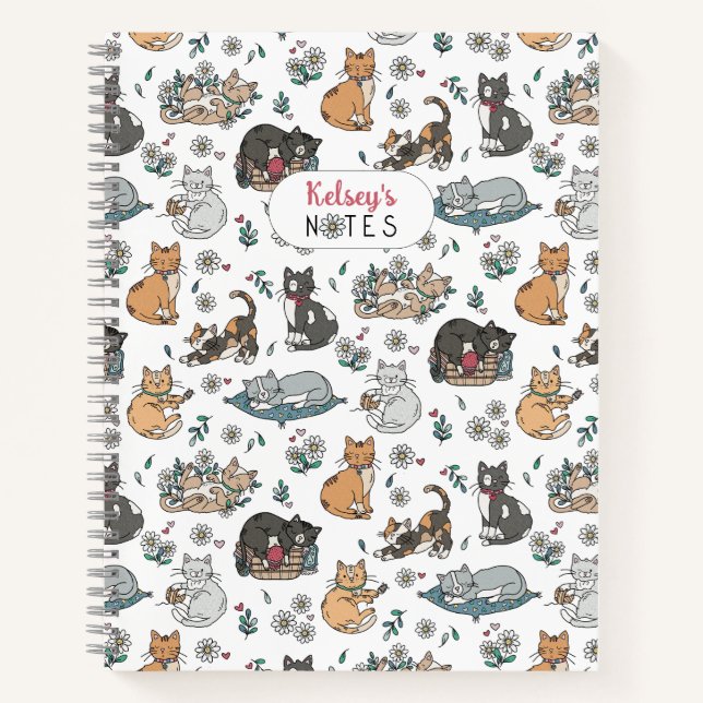 Niedlich Cat Pattern Girls School Notebook Notizbuch (Vorderseite)