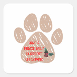 Niedlich Cat Paw Funny Christmas Quadratischer Aufkleber