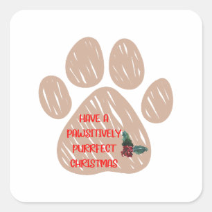 Niedlich Cat Paw Funny Christmas Quadratischer Aufkleber