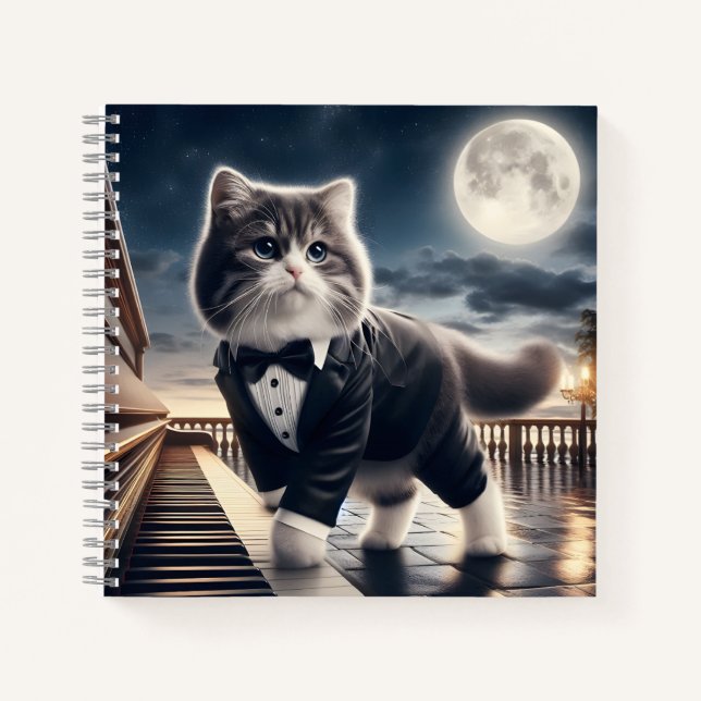 Niedlich Cat Pawdigy Plays a Moonlight Sonata Notizbuch (Vorderseite)