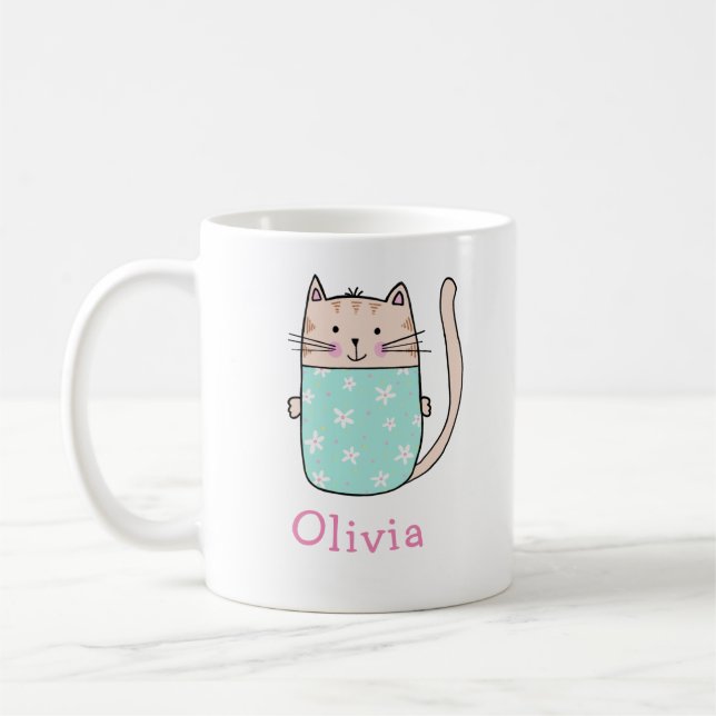 Niedlich Cat Personalisiert Individuelle Name Kaff Kaffeetasse (Links)