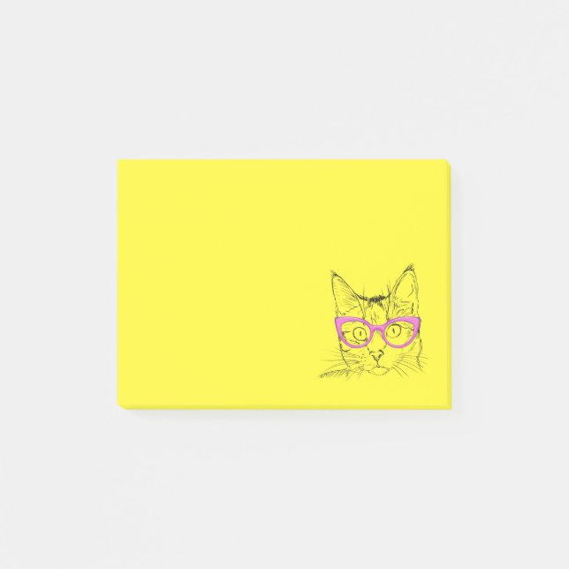Niedlich Cat Pink Gläser Normal langweilig Post-it Klebezettel (Vorderseite)
