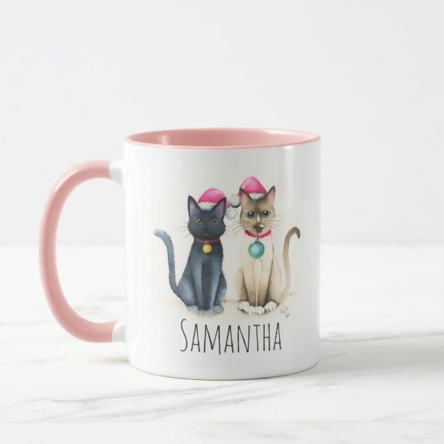 Niedlich Cat Pink Weihnachtskaffee Mugs Tasse (Links)