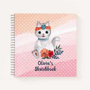 Niedlich Cat Polka Dot Personalisiert Sketchbook Notizbuch