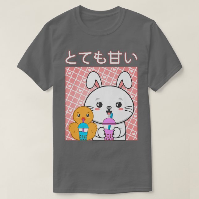 Niedlich Cat Rabbit Duck Boba Tea Bubble Kawaii Te T-Shirt (Design vorne)