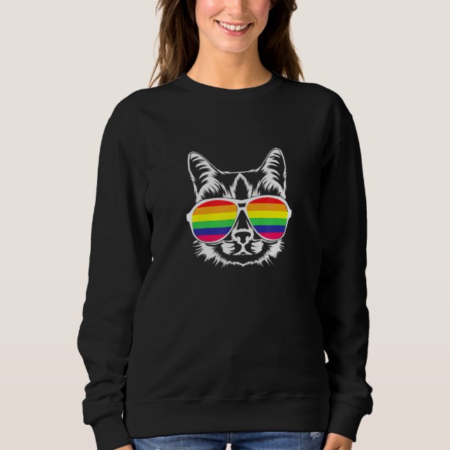 Niedlich Cat Rainbow Glasses Sonnenbrillen Lgbtq L Sweatshirt (Vorderseite)