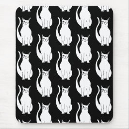 Niedlich Cat Schwarz-weiß Pattern Cartoon Mousepad