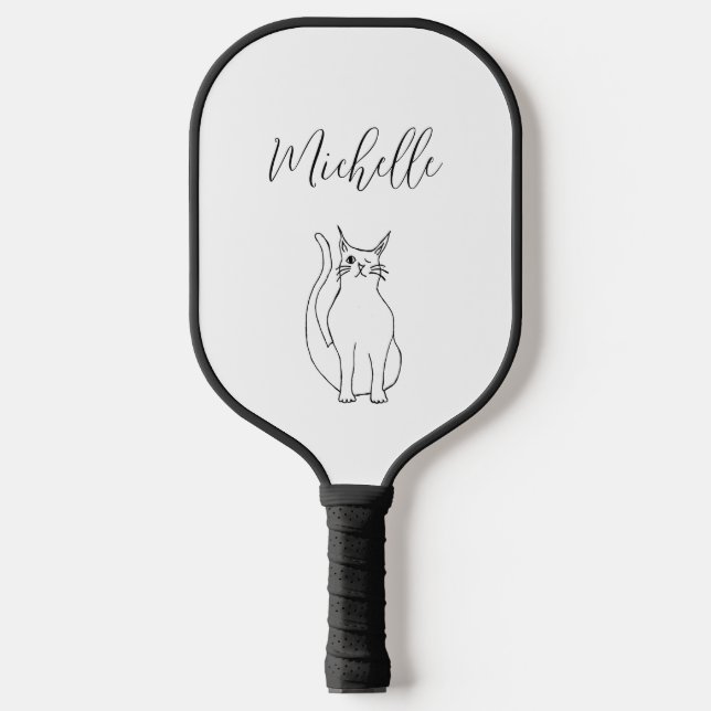 Niedlich Cat Schwarz-weiß Winking Kitty Cartoon Pickleball Schläger (Vorderseite)