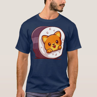 Niedlich Cat Sushi Cartoon Illustration T-Shirt