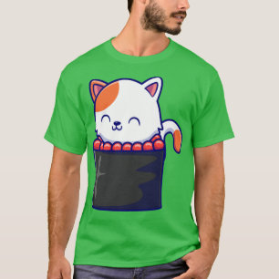 Niedlich Cat Sushi Cartoon T-Shirt