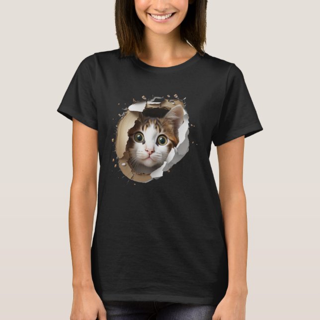 Niedlich Cat Torn Hole T-Shirt (Vorderseite)