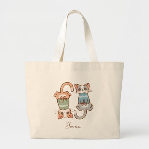 Niedlich Cat Twins Gray und Orange Kitty Kawaii Jumbo Stoffbeutel