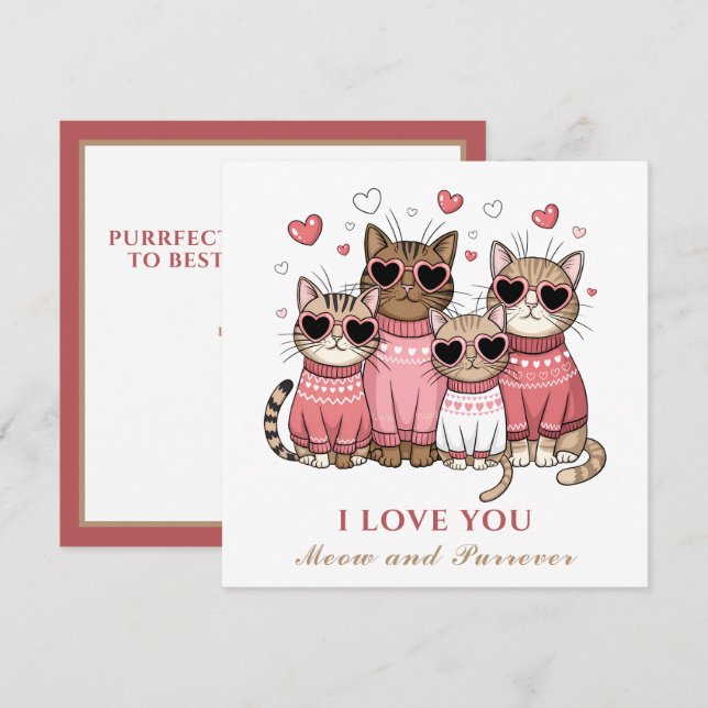 Niedlich Cat Valentine's day Card Cat Mama Rosa Karte (Vorne/Hinten)