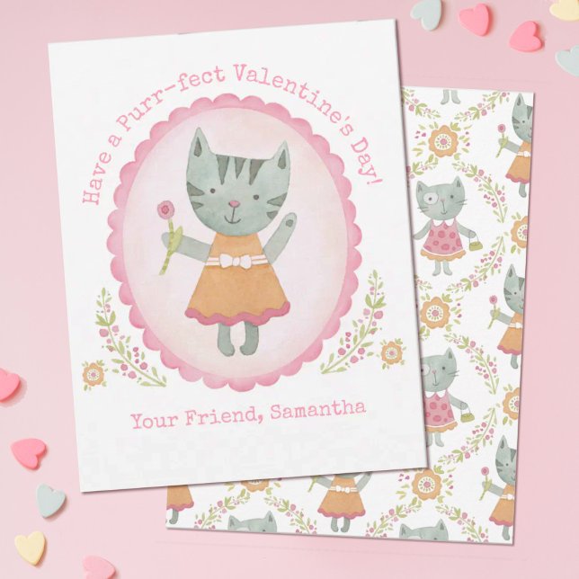 Niedlich Cat Valentinstag Card Mitteilungskarte (A cute pink kitty cat Valentines day card. Personalize it for a Valentine's Day school gift exchange)