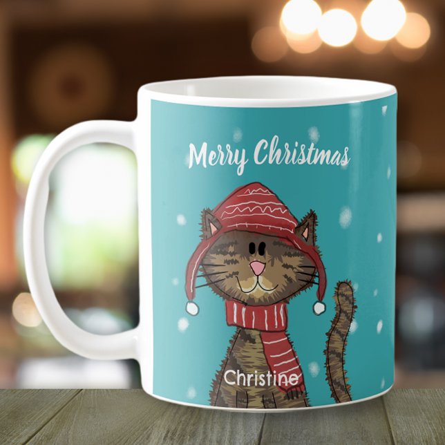 Niedlich Cat Weihnachts-Cartoon Personalisiert Kaffeetasse (Von Creator hochgeladen)