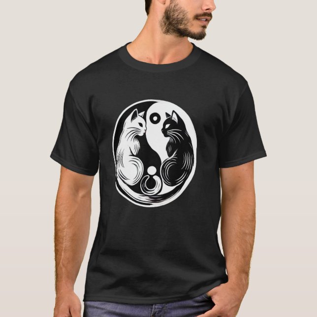 Niedlich Cat Yin Yang T-Shirt (Vorderseite)