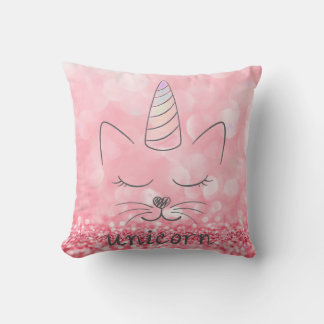 Niedlich Caticorn | Rosa Glitzer Kissen