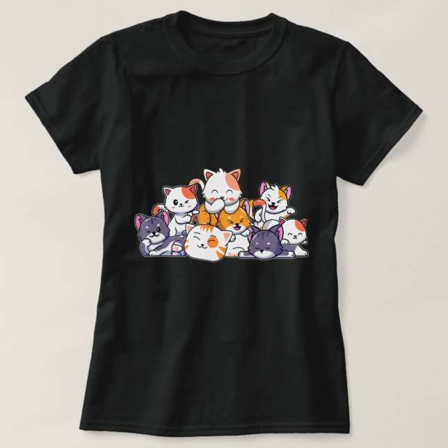 Niedlich Cats Anime Kawaii Japanisch Otaku Neko Ge T-Shirt (Design vorne)