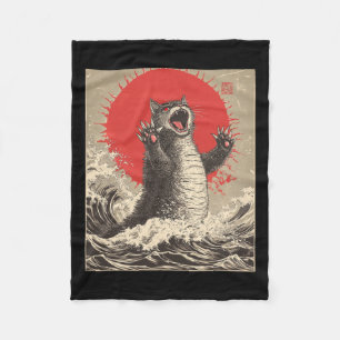 Niedlich Catzilla Cat Japanisch Art Funny Cat Fleecedecke
